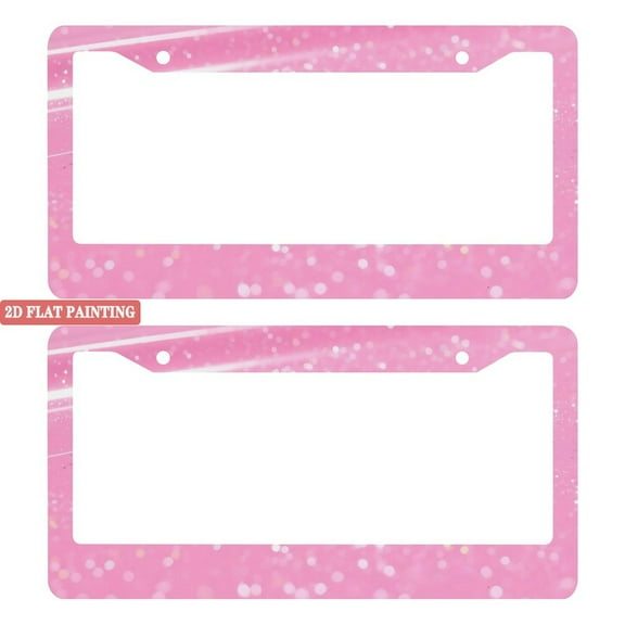 2PC Pink Glitter Bokeh & Line License Plate Frames with Mounting Hardware 6.3x12.2inch(16x31cm)