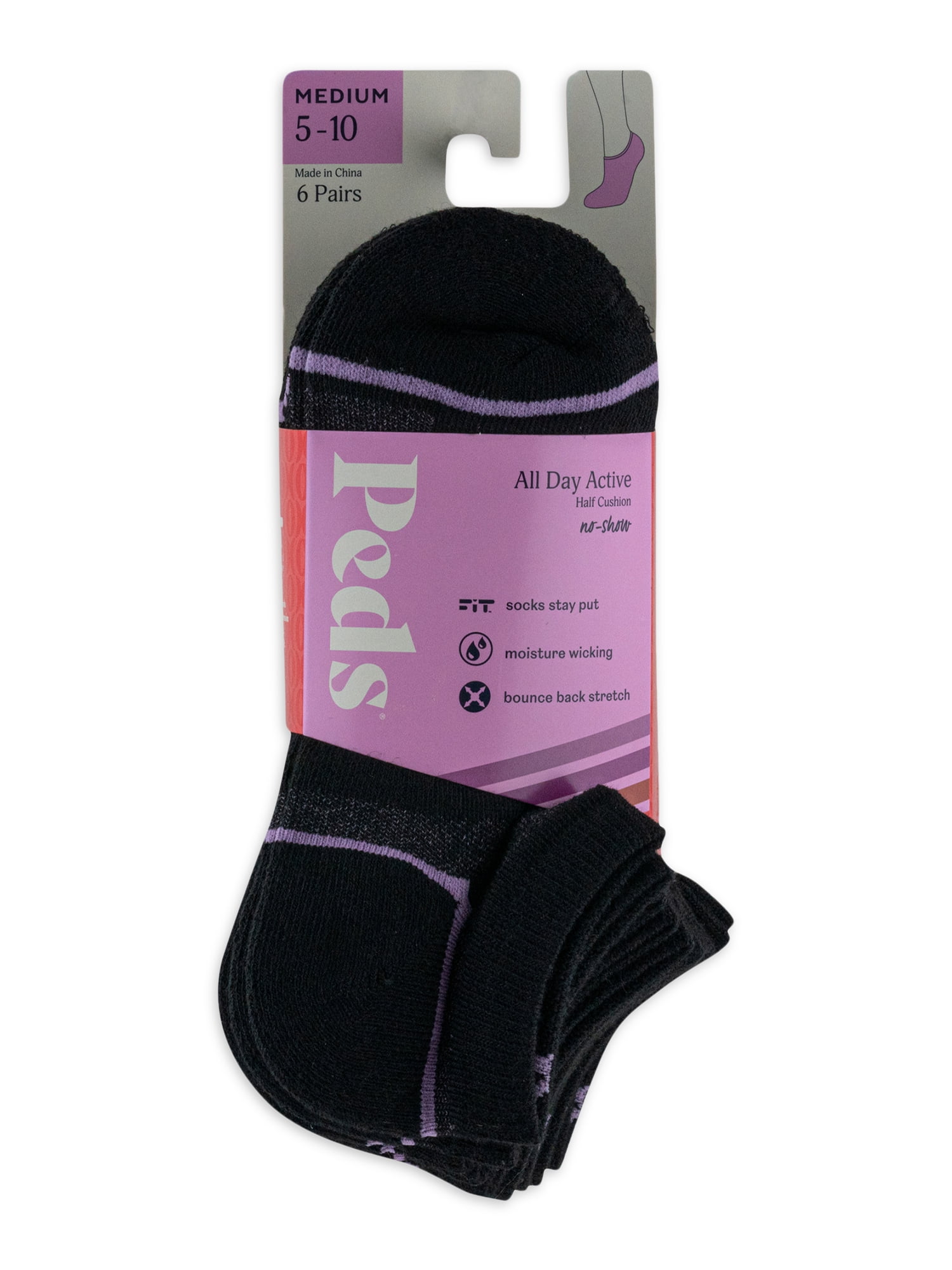 Peds Women's All Day Active No Show Half Cushion Socks, 6 Pairs
