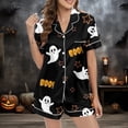 thumbnail image 6 of CAIXIA Halloween Womens Halloween Pajamas Set 2 Piece Short Sleeve Silky Pj Short Set Cartoon Ghost Pumpkin Soft Lounge Set Relaxed Fit Notch Collar Sleepwear with Pockets, 6 of 9