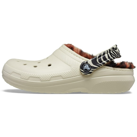 Crocs Unisex Men's and Women's Classic Lined Print Clog | Fuzzy Slippers, Bone/Multi Animal, 7 US