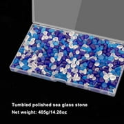 Sinkoo Sea Glass for Crafts About 1LB (405g/14.28oz) Glass Pebbles Gemstones Bulk for Beaching Theme Decor Diy Crafts Aquarium Turtle Tank Vase Filler(White,Dark Blue,Lake Blue)