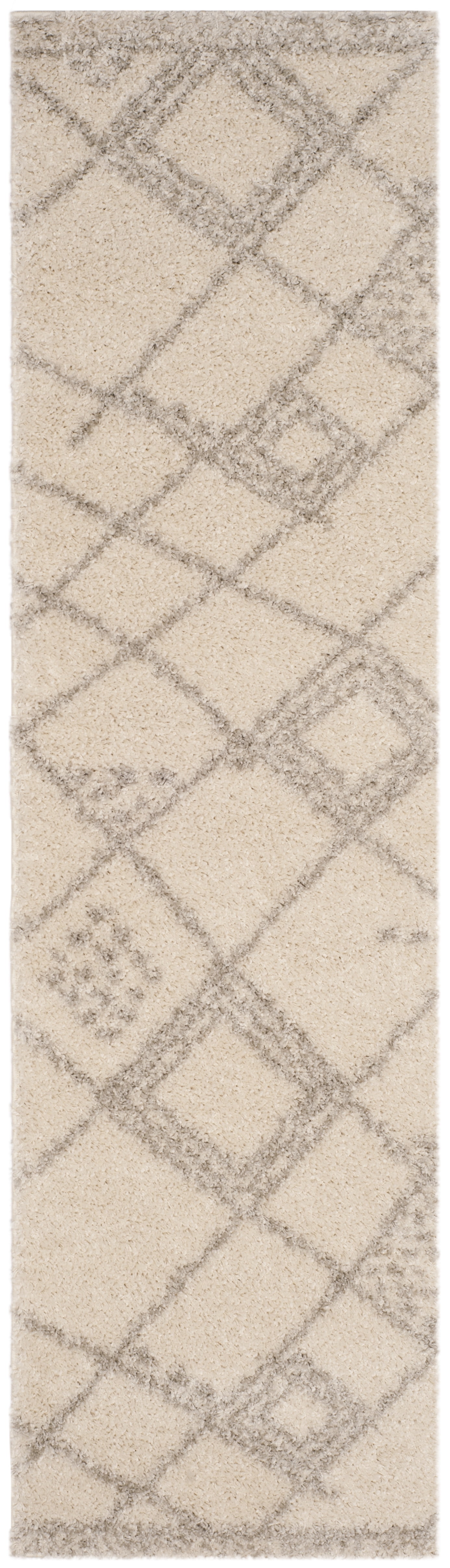 SAFAVIEH Arizona Almira Geometric Shag Runner Rug, Ivory/Grey, 2'3" x 8'