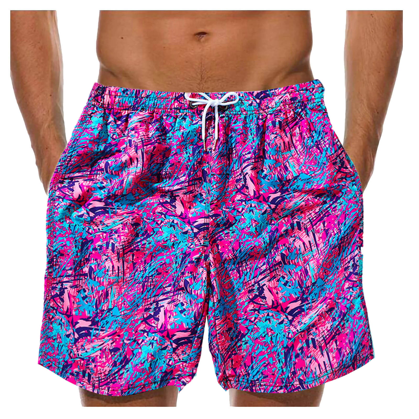 Mens Swim Trunks Pink Purple Butterfly Quick Dry Beach Board Shorts with Mesh Lining