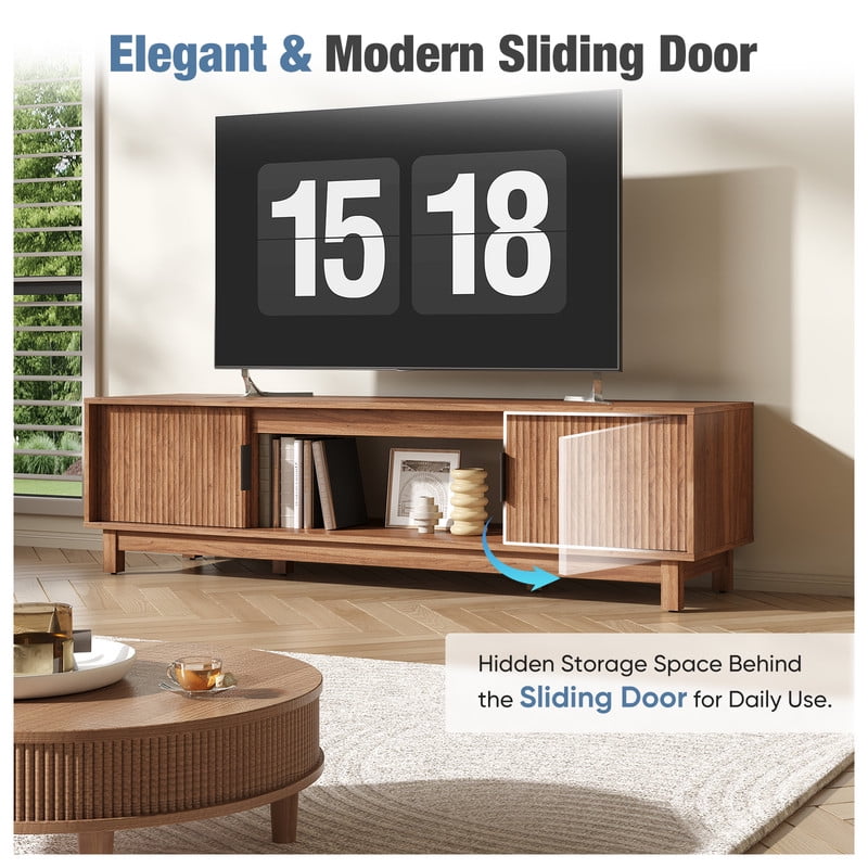 Gianna TV Stand, Entertainment Center Media Console Table with Storage Cabinet, Mid Century Modern Wood Television Furniture with Cable Management Hole for Living Room, Office and Bedroom, 58" Wide