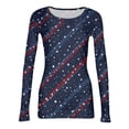 thumbnail image 5 of Women's Casual Fashion Round Neck Independence Day Print Long Sleeve Ribbed Top Dark Blue S, 5 of 6