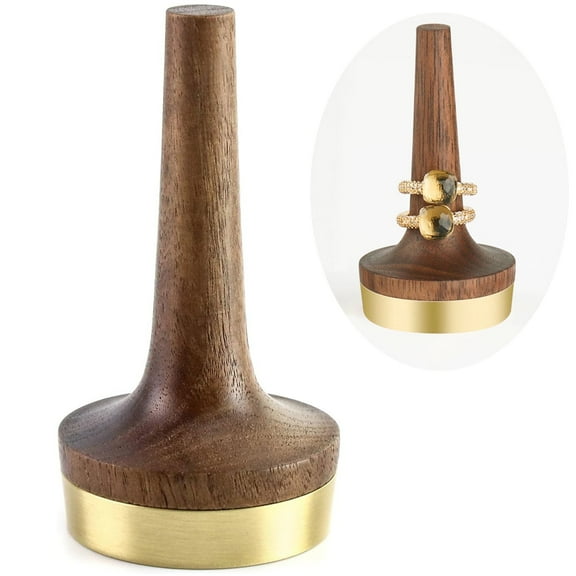 SaKaguro Wooden Ring Holder for Jewelry, Black Walnut Wood with Brass Stand Modern Display，3-1/4''L Adult, Ring Organizer