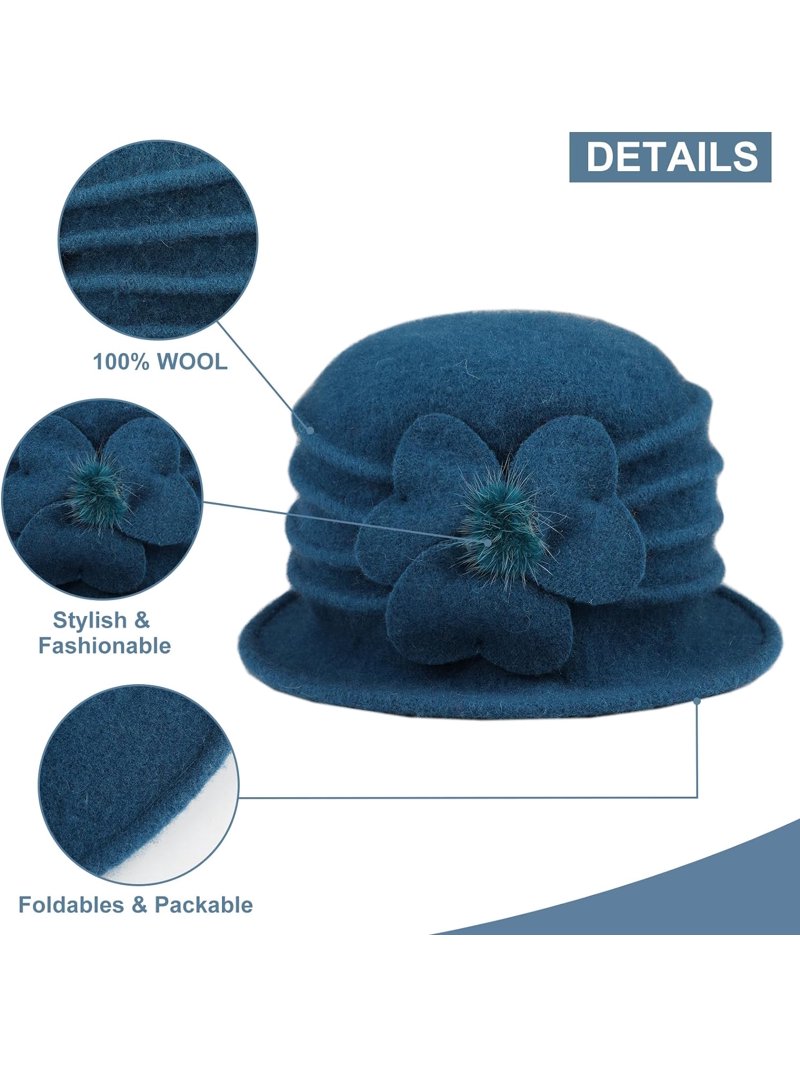 Women Beret Hat French Vintage Floral Wool Dress Cloche  display picture 1