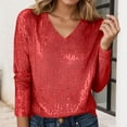 thumbnail image 3 of Long Sleeve Shirts for Women Glitter Sequin Top V Neck Casual Sparkle Blouse Night out Tops Party Clubwear, 3 of 6