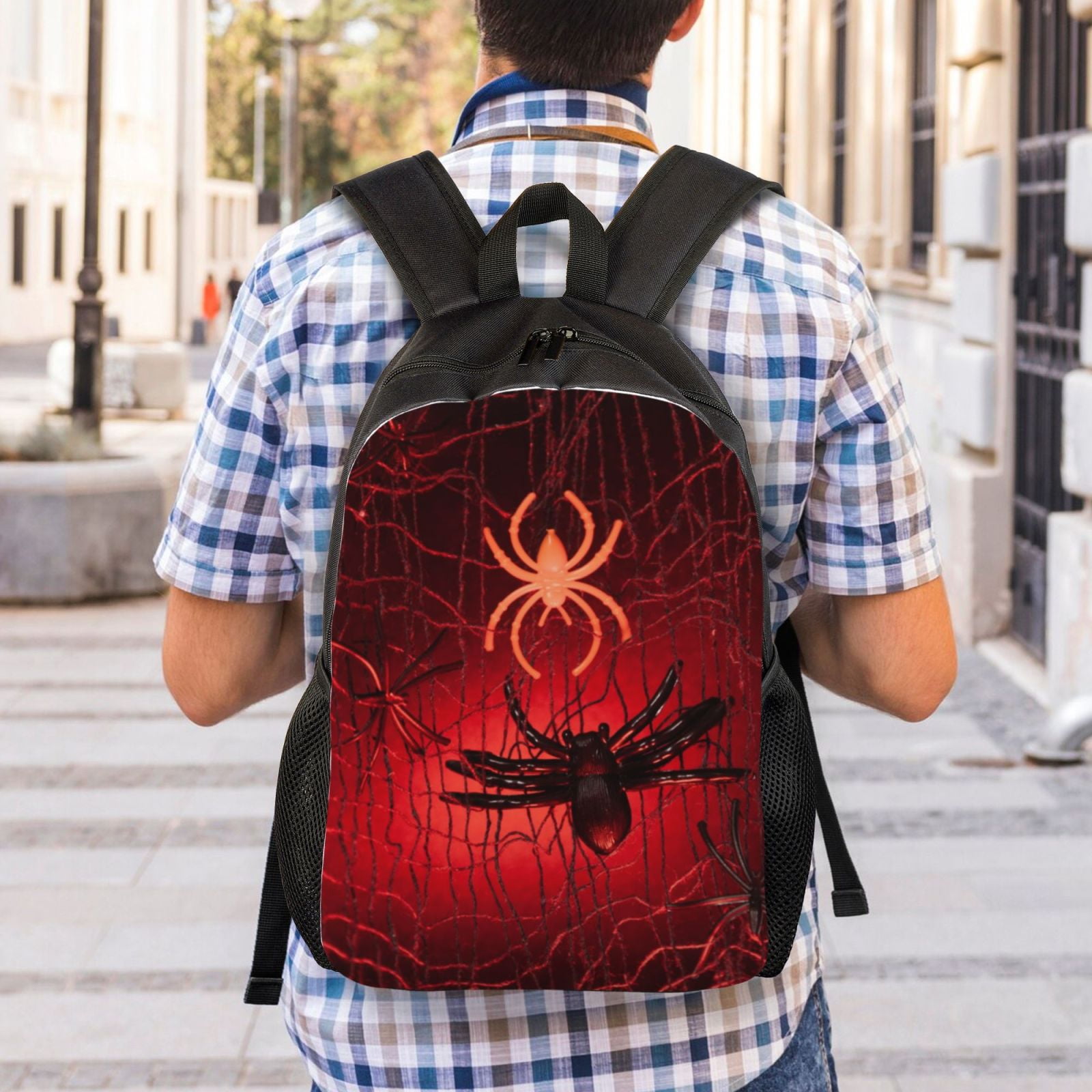 Xecao Black Spider Web With Spiders Print School Backpack with Laptop Compartment Small Travel Laptop Backpack for Women Men Waterproof College Backpack Simple School Bag