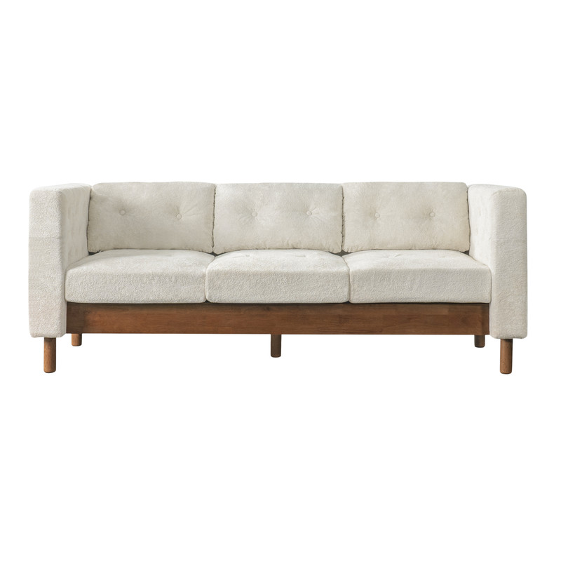 78" Modern Upholstered 3-Seater Sofa with Solid Wood Legs, Chenille Soft Couch with Square Arms & Tufted Pillow Back