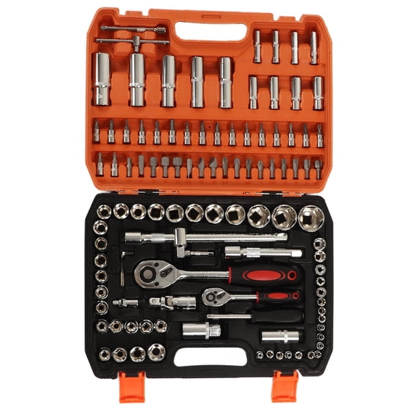 Kit surtido de 108 herramientas de reparación mecánica, llaves de impacto, llaves de trinquete y hexagonales, puntas de destornillador