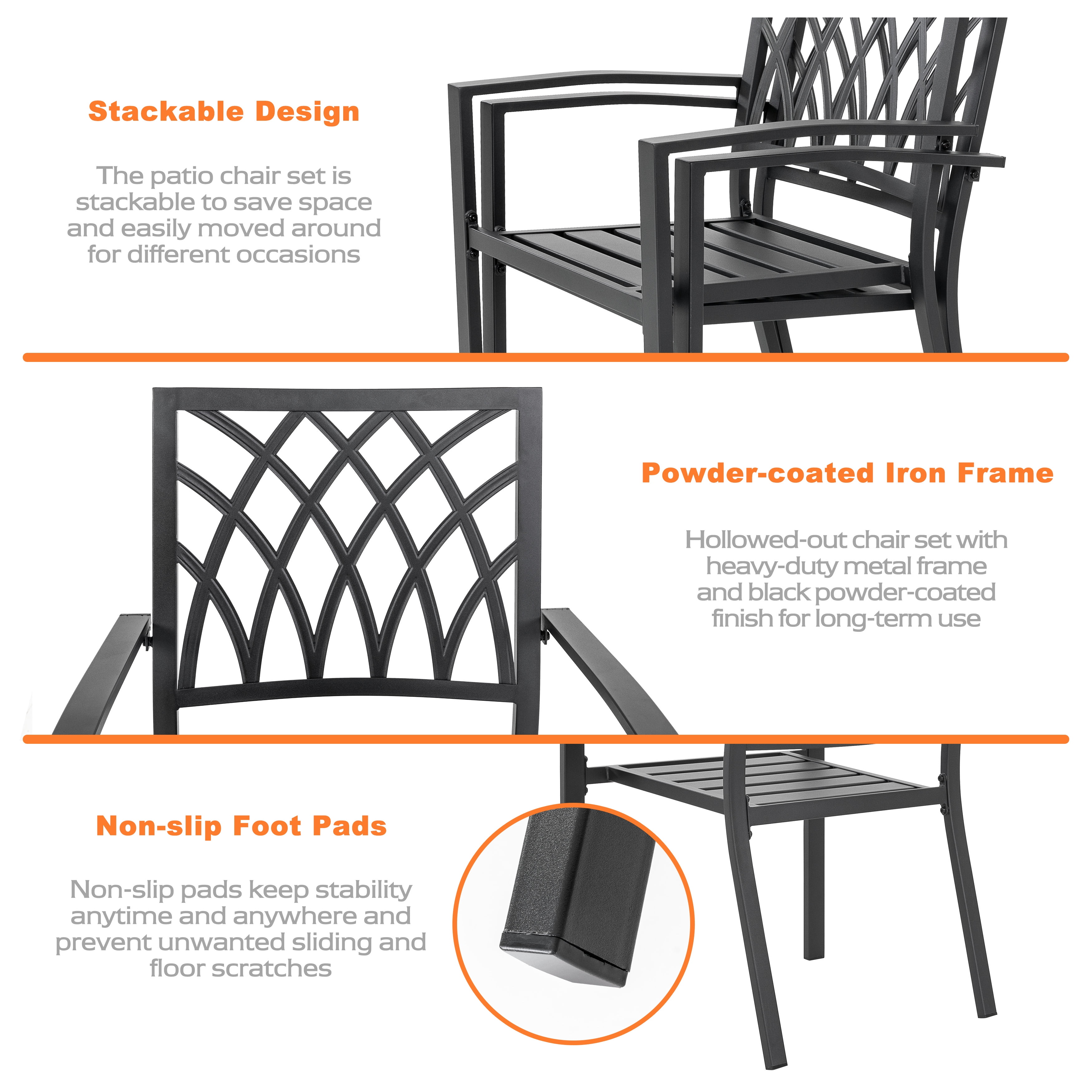 Nuu Garden Patio Outdoor Dining Chairs Set of 4, Portable Patio Dining Chairs, Stackable Patio Chairs Metal Chairs for Backyard Lawn Deck Poolside Porch Bistro, Black
