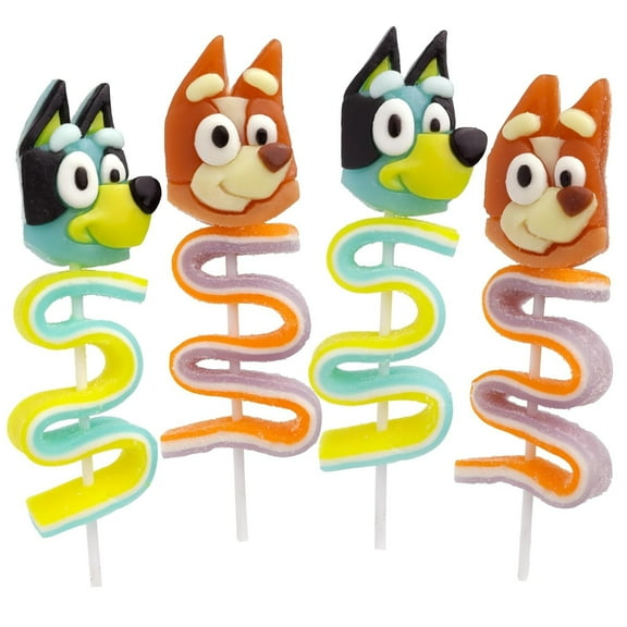 Bluey and Bingo Gummy Lollipops, Birthday Party Candy, Pack of 4, 2 of Each, 4.94 Ounces