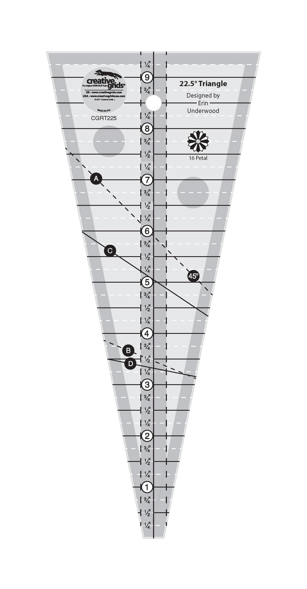 creative grids 22 1 2 degree triangle quilt ruler walmart com