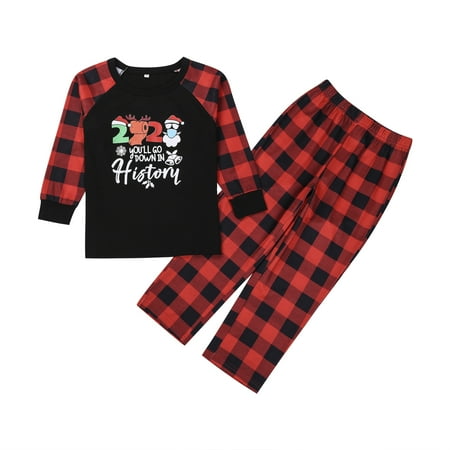 

MERSARIPHY Christmas Parent-child Nightwear Plaid Printed Pattern Tops and Pants