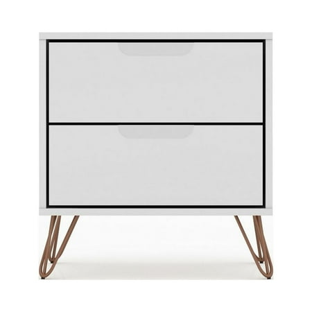 Rockefeller 2.0 Mid-Century- Modern Nightstand with 2-Drawer in White