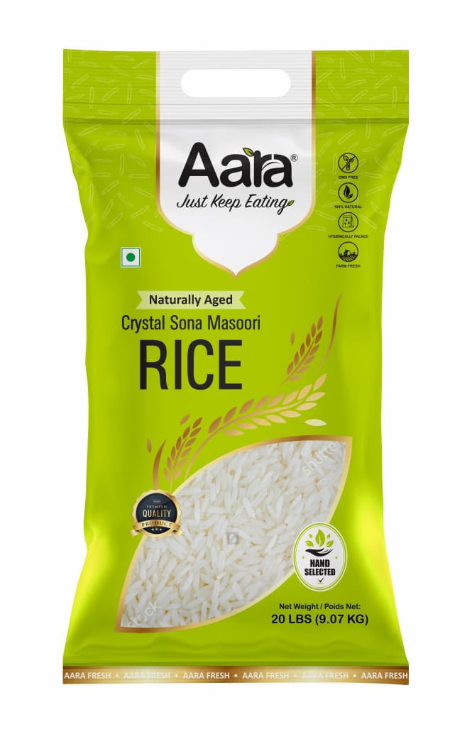 Aara Crystal Sona Masoori Rice – 20 LB | Premium Medium Grain Rice