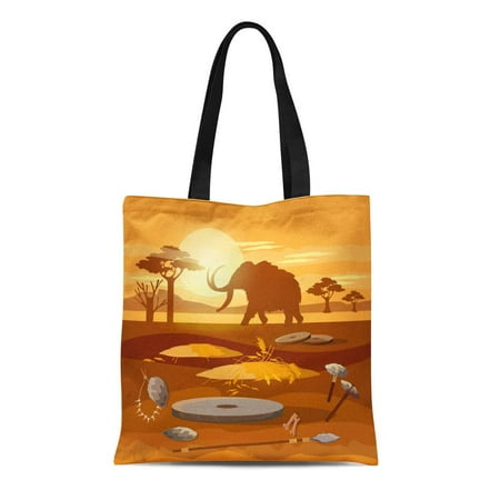 - KDAGR Canvas Tote Bag Stone Age Hunting for Mammoth Prehistoric Tool Neolithic Paleolith Reusable Shoulder Grocery Shopping Bags Handbag