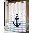 thumbnail image 4 of Coastal Nautical No Hook Shower Curtain Waterproof, Bathroom Curtains with Snap in Liners and See Through Top Window, Blue Striped Starfish Shell Beach Hotel Style Bathtub Curtains Shower 60"Wx72"L, 4 of 8