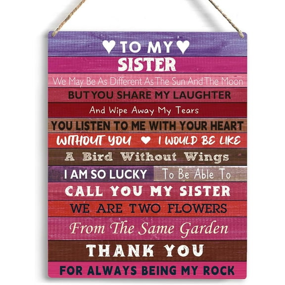 Sister Birthday Gifts from Sister Gifts for Sister To My Sister Wooden Hanging Sign Thank You Christmas Birthday Gifts for Women Her Teen Girls Little Big Sister Gifts Wall Home Decor 8x10 Inch
