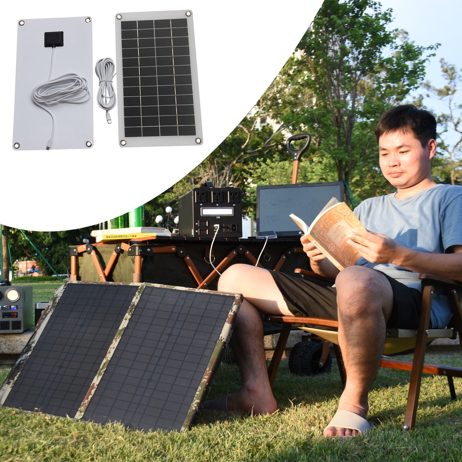 10W 12V Solar Charging Flexible Panel With Type C Port Solar Cell Controller For Outdoor Security Camera Garden Light