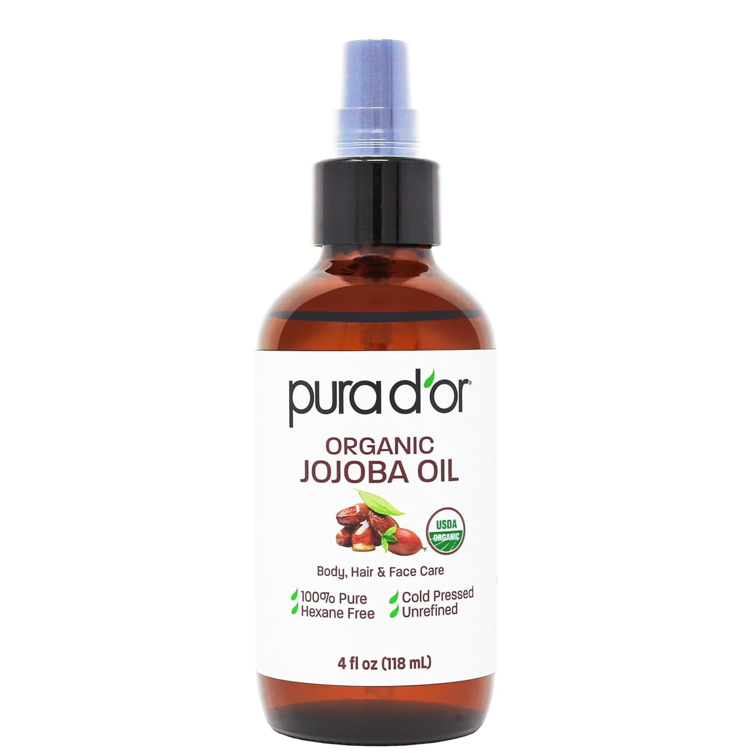 PURA D'OR ORGANIC Jojoba Oil, 4 Fl Oz