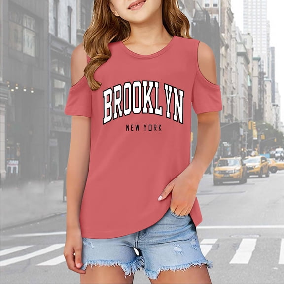 Children Kids Girls Short Sleeve Cold Shoulder T Shirts Kids Summer Oversized Tops Casual Crewneck Basic Tees Soft Shirts Tees Tops Girls ,Pink,11-12 Years