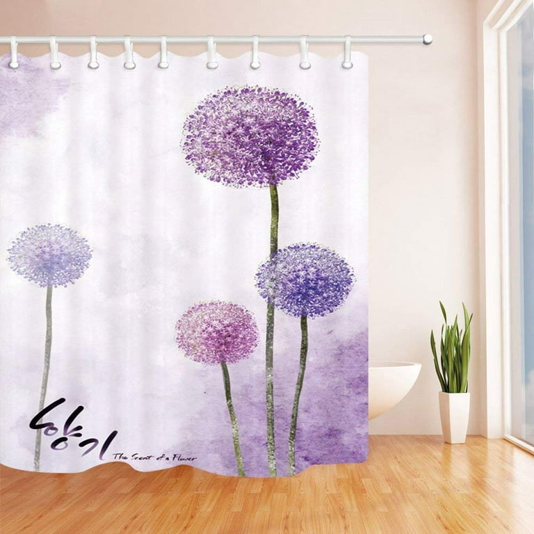 Dandelion Fabric Shower Curtain Purple Flower Bathroom Curtains