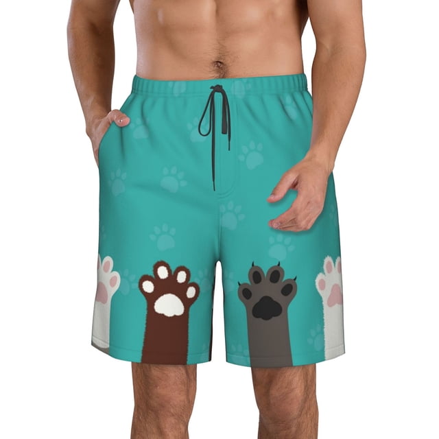 Fotbe Cute Cat Paw And Dog Trajes de Baño Estampados para Hombre, Shorts de Verano de Secado Rápido, Ropa de Playa, Bañadores-X-Large