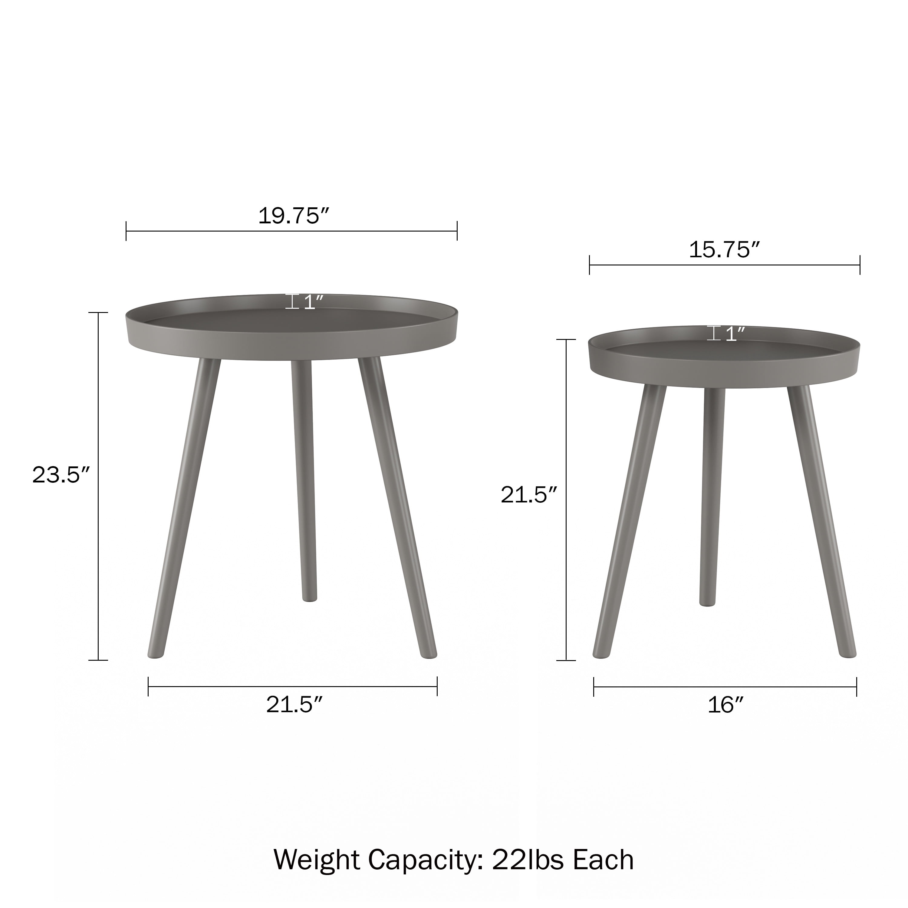Lavish Home Set of 2 Round Nesting Side Tables with Tray Tops, Gray