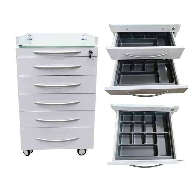 Armoire de Rangement Mobile à 5 Tiroirs Armoire Dentaire Classeur Armoire Latérale en Acier Inoxydable Mobile
