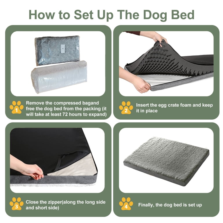 Orthopedic Dog Bed Mat For Large Dogs - Egg Crate Foam, Removable Washable Cover, Dark Gray, L (36"x27"x3")