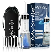 MySmile LP221 OLED Cordless Water Flosser with UVC Sterilizer Light, Portable Oral Irrigator Electric Dental Flosser Picks for Teeth Cleaning, Braces, Gums, 5 Modes, 8 Jet Tips, Travel Bag, White