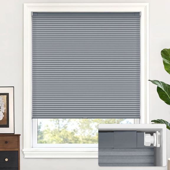 LazBlinds Cordless Cellular Shades, No Tools No Drill Light Filtering Honeycomb Shades Pleated Blinds for Windows, 20'' W x 48'' H, Dark Grey
