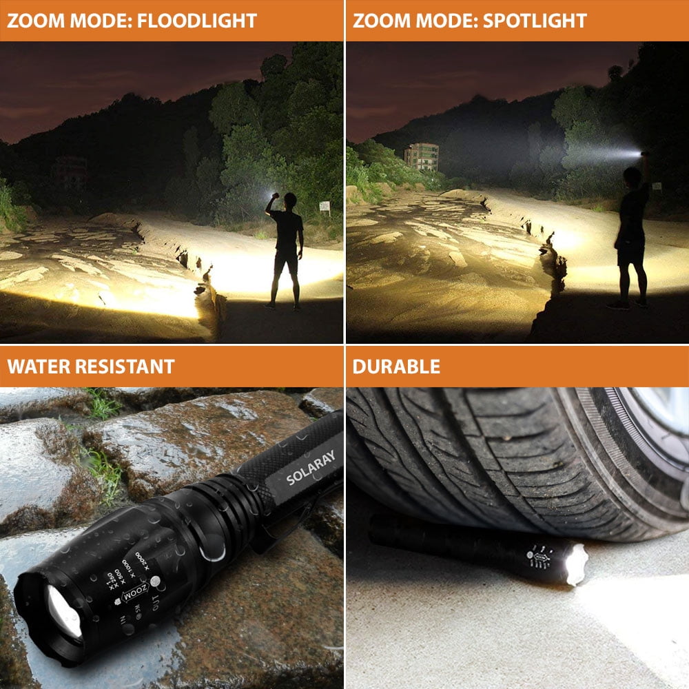 LED Flashlight Kit - Rechargeable Flashlight with 5 Light Modes and Adjustable Zoom for Outdoor & General Home Use