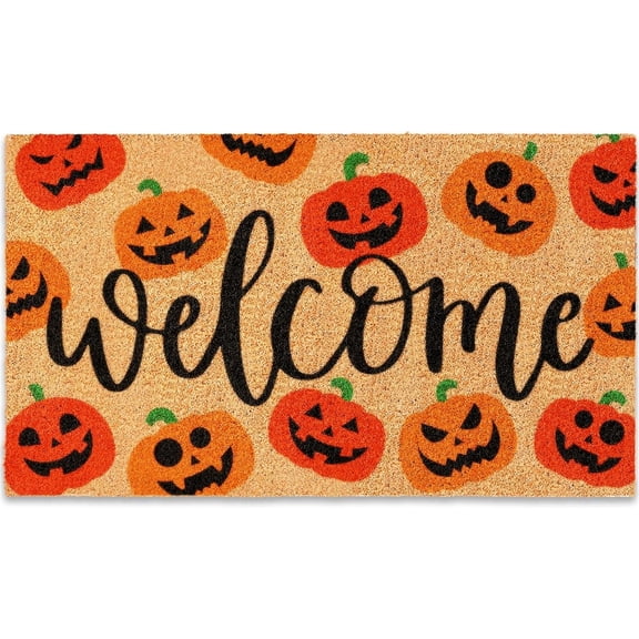 LZCKDPX Halloween Natural Coir Doormat Cute Ghost Welcome Floor Mat Non-Slip Entrance Door Rugs for Indoor Outdoor Bathroom Porch Decor, 16.5 x 29 Inch,Pumpkin,19.68in x 31.4in,1