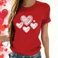 thumbnail image 2 of Wyobmus Valentines Shirts for Women Love Heart Printed Short Sleeve Graphic Tshirt Crew Neck Casual Tops F-Red, 2 of 7