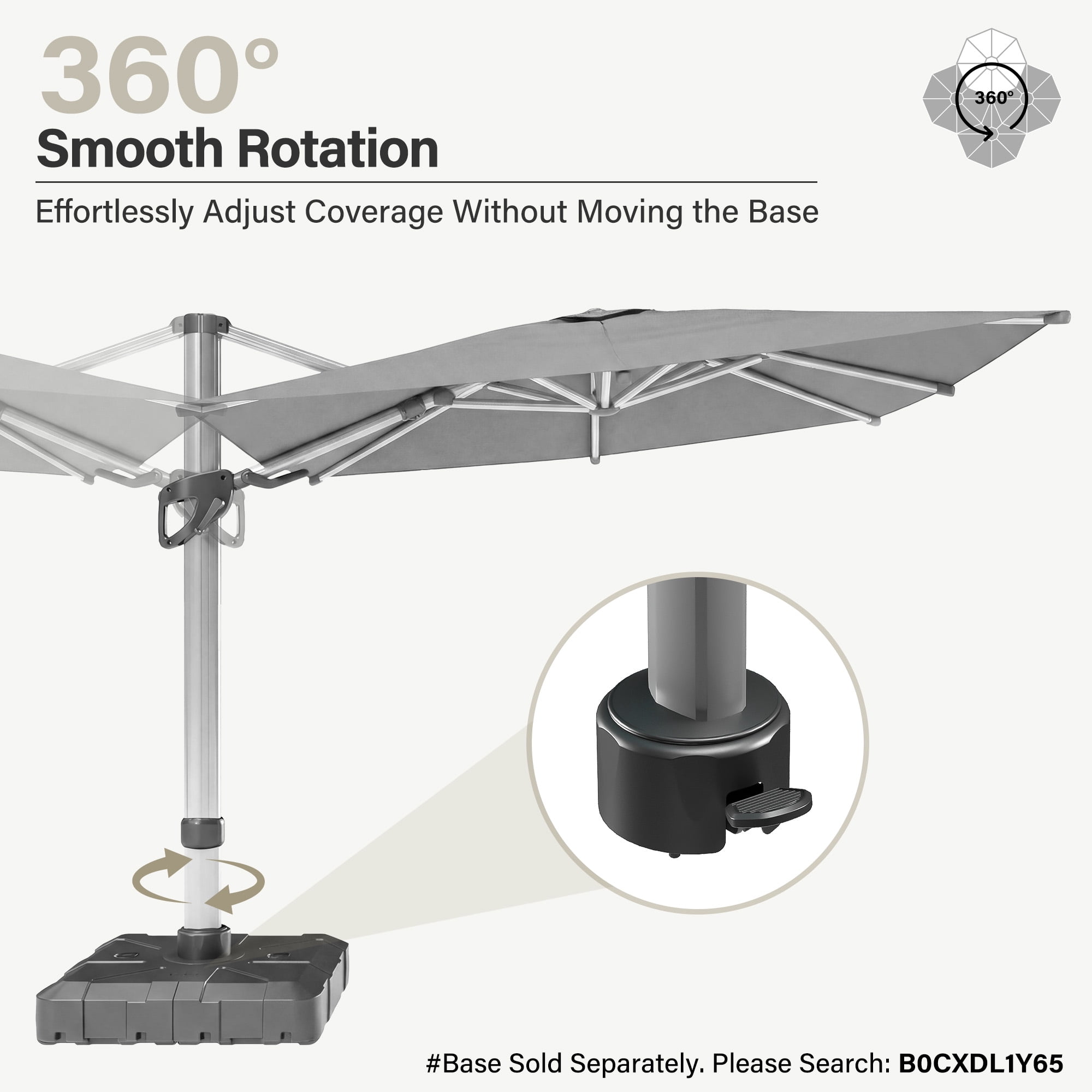 KAMEROUT Outdoor Patio Umbrella with Base Included, 11 Feet Large Cantilever Windproof Offset Umbrella with 360-degree Rotation for Backyard, Pool, Lawn, Deck, Gray