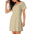 thumbnail image 2 of Easygdp Damask Beige Tan Brown Camisón de manga corta para mujer, informal, estampado, 2 of 6