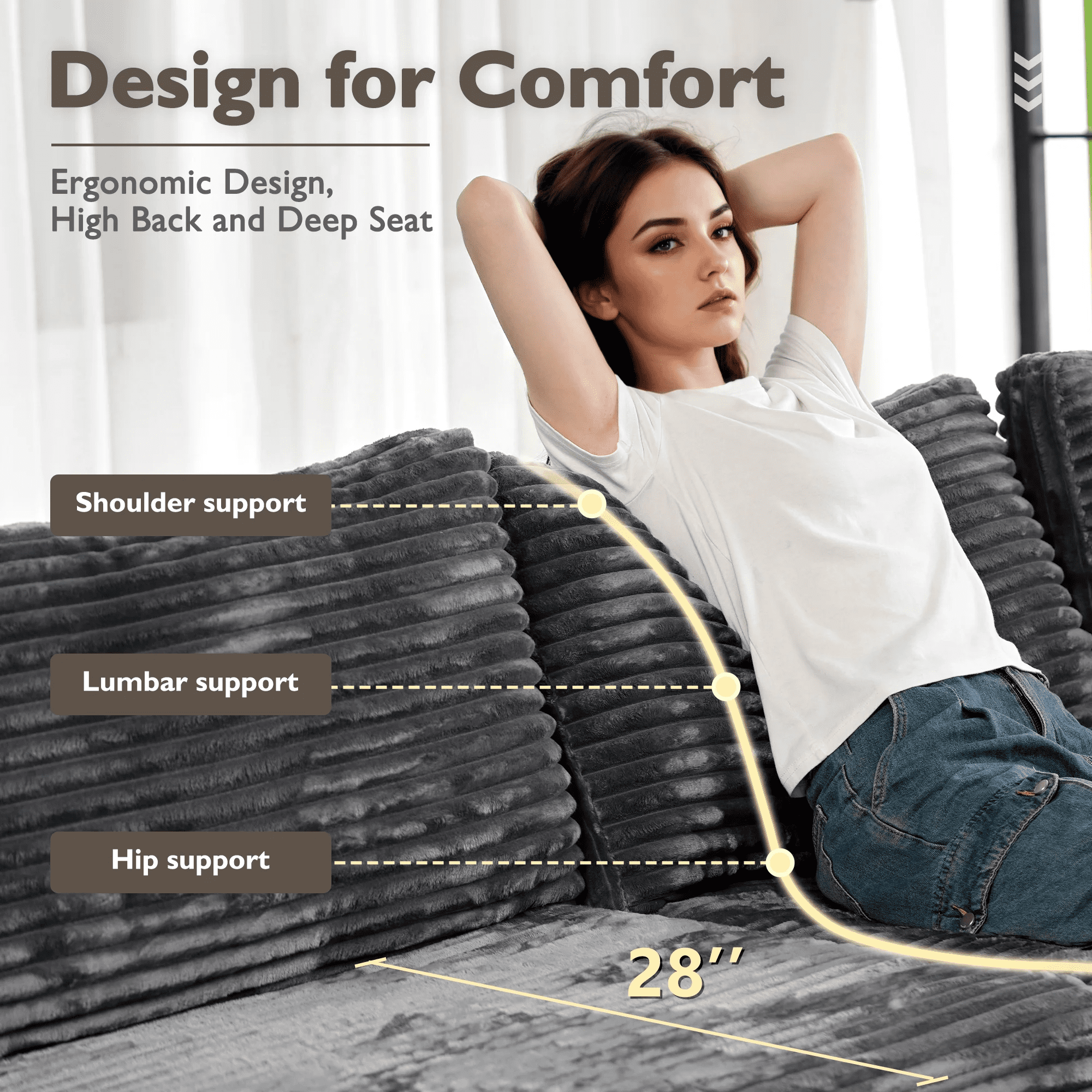 Vcatnet 130.7" Modular Sectional Sofa Cloud Couch Corduroy L Shaped Oversized Modern Minimalist Couch with Deep Seat for Living Room, 5 Seat, Gray