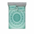 thumbnail image 2 of Teal Ombre Bedding Set with Sheet & Covers, Mandala Pattern Boho Style Floral Dots and Stripes with Petals Print, Printed Bedroom Decor 2 Shams, 4 Sizes, Teal and White, by Ambesonne, 2 of 3