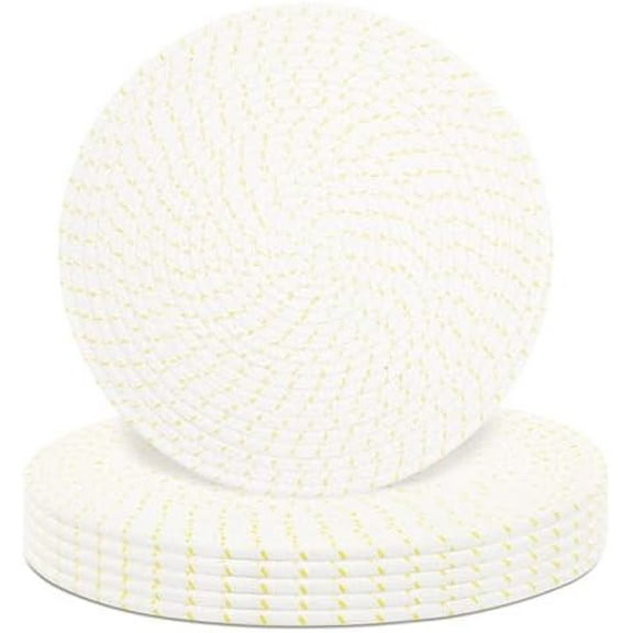 Round Placemats Set of 6, Cotton Rope Woven Table Mats, Hot Pads for Kitchen, Non Slip Heat Resistant Place Mats, 13 Inches Braided Placemat for Farmhouse Decor and Kitchen Table Decor (Beige Line)