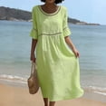 thumbnail image 2 of HAJWOH Dresses for Women Cotton Linen Summer Dresses Half Sleeve Beach Boho Eyelet Lace Trim Flowy Maxi Sundresses, 2 of 6