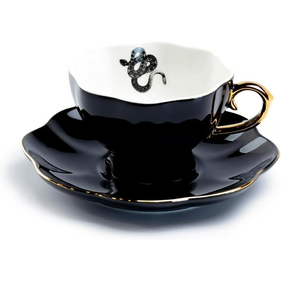 Grace Teaware Snake Black Gold Tea Cup and Saucer