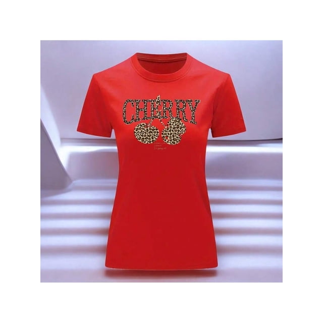 Playera Blusa Cherry Cerezas Animal Print Color Rojo Talla Mediana Marca Emil SaEs