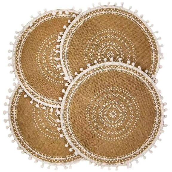 Boho Placemats Kitchen Round Table Plate Mats Set of 4
