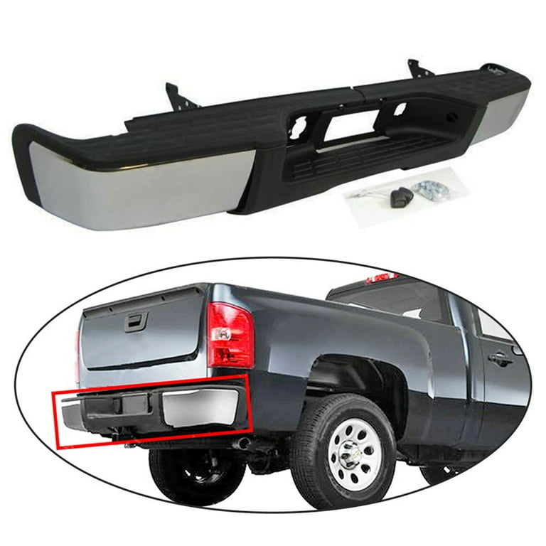 munirater Rear Steel Bumper Assembly Replacement for 2007 2013 Chevy Silverado GMC Sierra 1500 Truck Chrome without Park Assist Sensors GM1103147