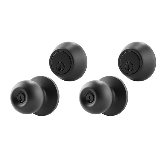 Hyper Tough Keyed Entry Ball Doorknob and Deadbolt Twin Combo Pack, Matte Black