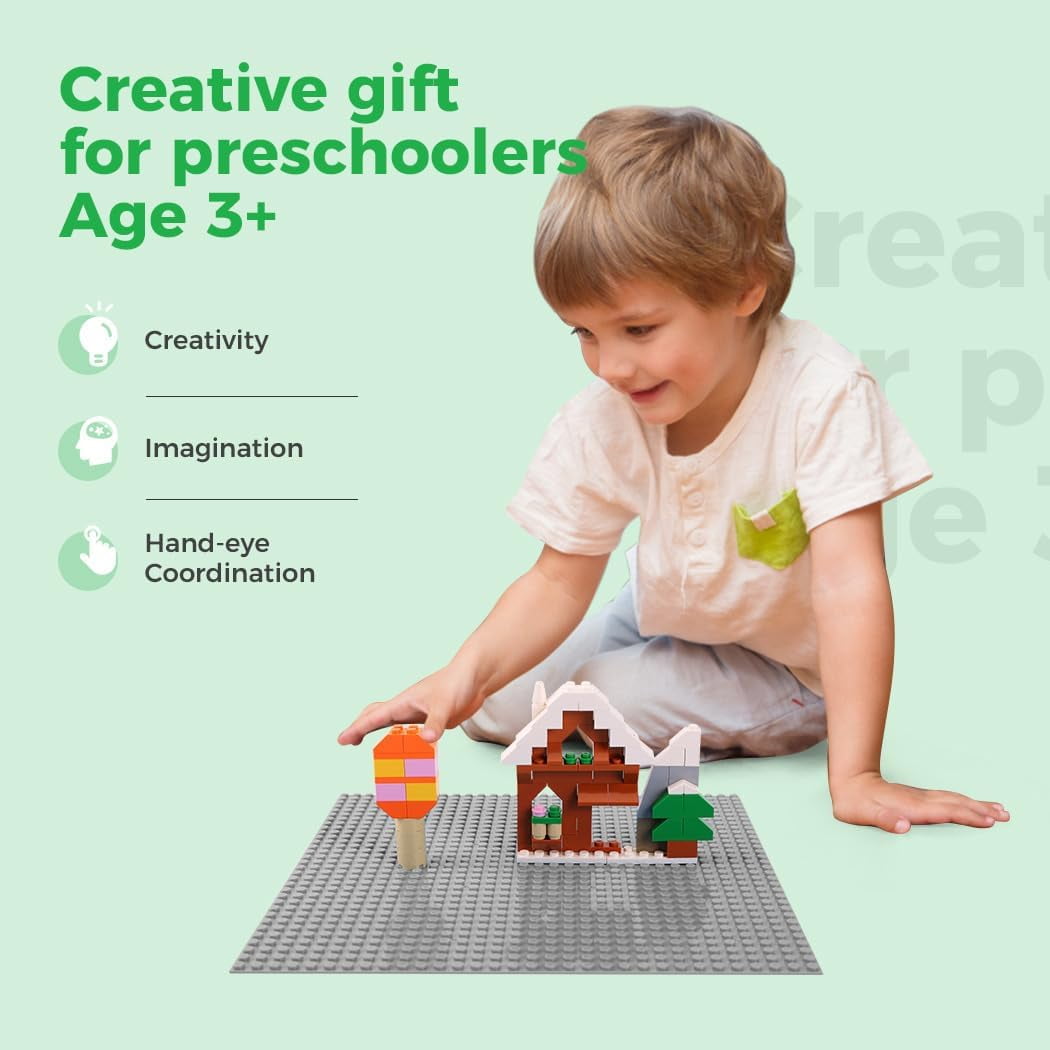 Classic Baseplates Building Plates-8 Pack 10" x 10" Building Boards,100% Compatible with All Major Brands and Activity Table, Creative Building Platforms Mats for Toy Bricks,Grey