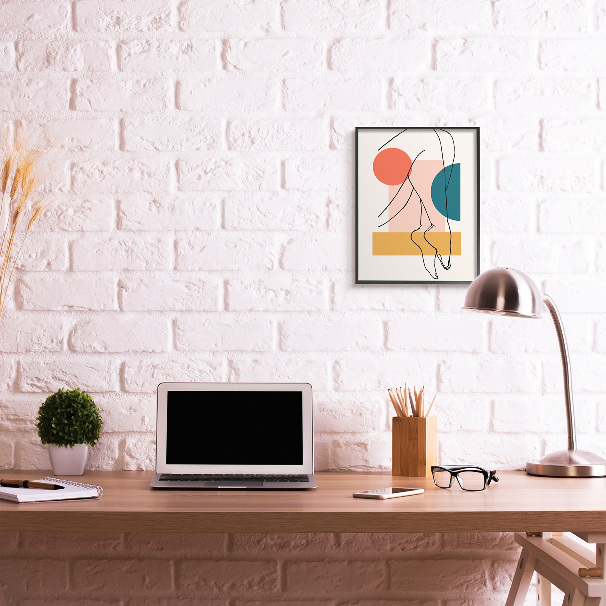 Stupell Industries Abstract Legs over Bold Geometric Blocked Shapes Novelty Painting Black Framed Art Print Wall Art, 16 x 20